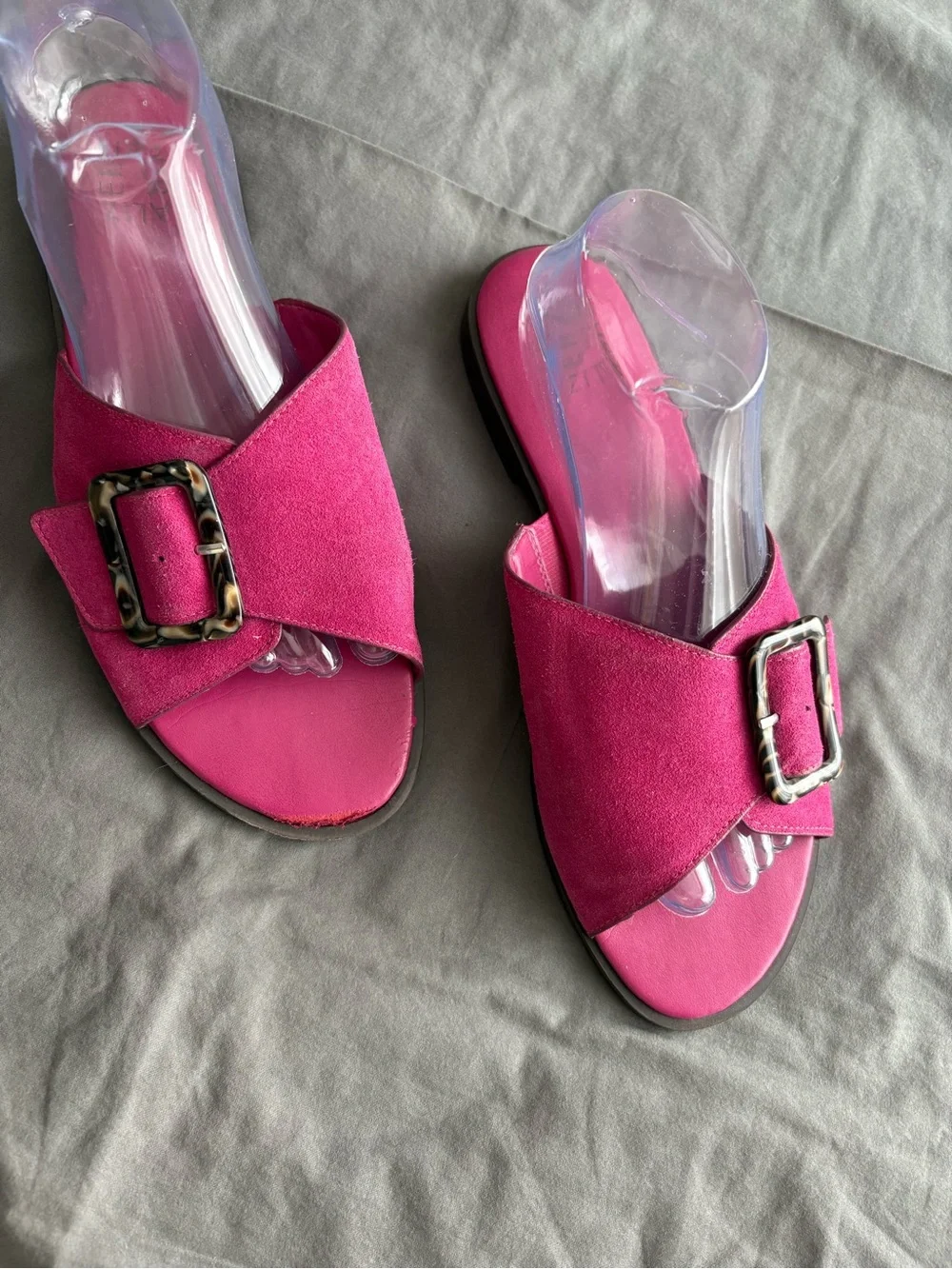 Naturalizer Pink Suede Slide Sandals with Buckle Detail
